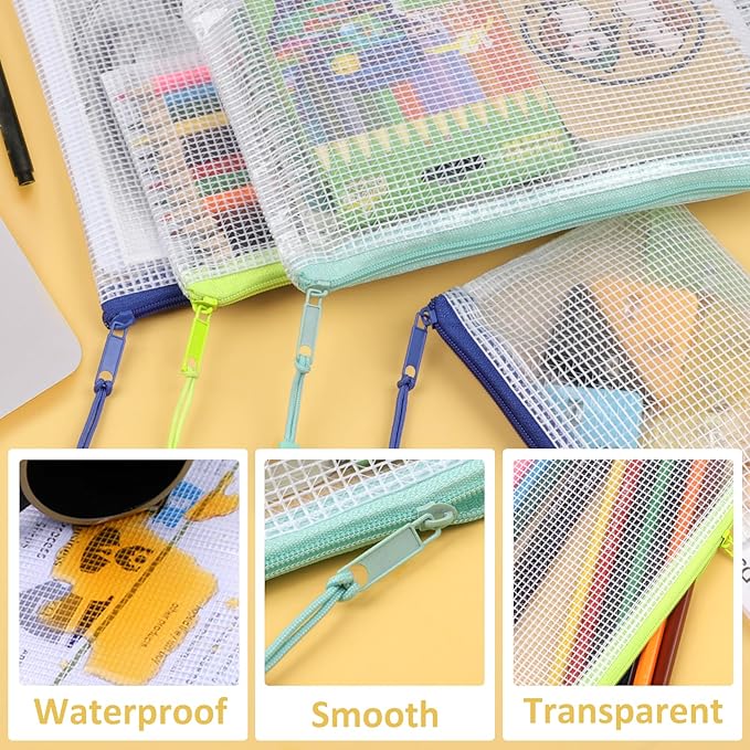 20pcs Mesh Zipper Pouch Bags, Zipper Bags for Office Supplies,12 Colors for Puzzles Board Game Storage, 8 Sizes for Reusable Plastic Zip Organizer for Travel