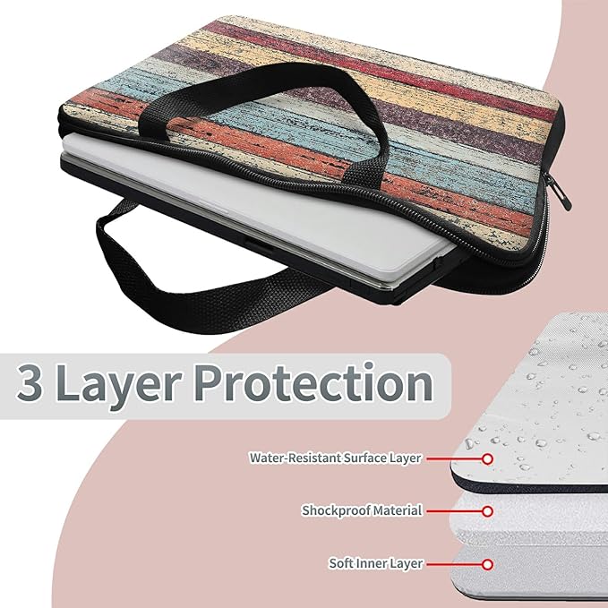 Universal Laptop Sleeve Tablet Case 12 inch, Retro Wood Slim Carrying Case Durable Handbag Travel Laptop Bag for Surface Pro 9 8 7/Laptop Go 2 3, MacBook Air 11/12