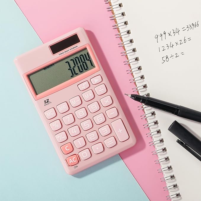 Mr. Pen- Standard Function Calculator, 12 Digits, Small Calculator, Light Pink Solar Calculator, Pocket Calculator, Simple Calculator, Basic Office Calculators, Solar Handheld Calculator