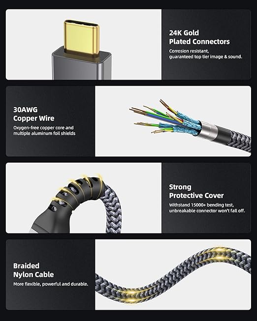 Maxonar [6Ft] Thunderbolt 4 Cable, Support 40Gbps Data Sync/100W Charging and 8K/5K@60Hz for Thunderbolt 4/3, USB4, and USB-C Devices