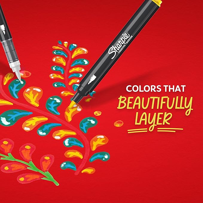 Sharpie Creative Paint-like Brush Tip Acrylic Markers, Assorted Colors, 12 Count, Perfect for Art and Craft Supplies