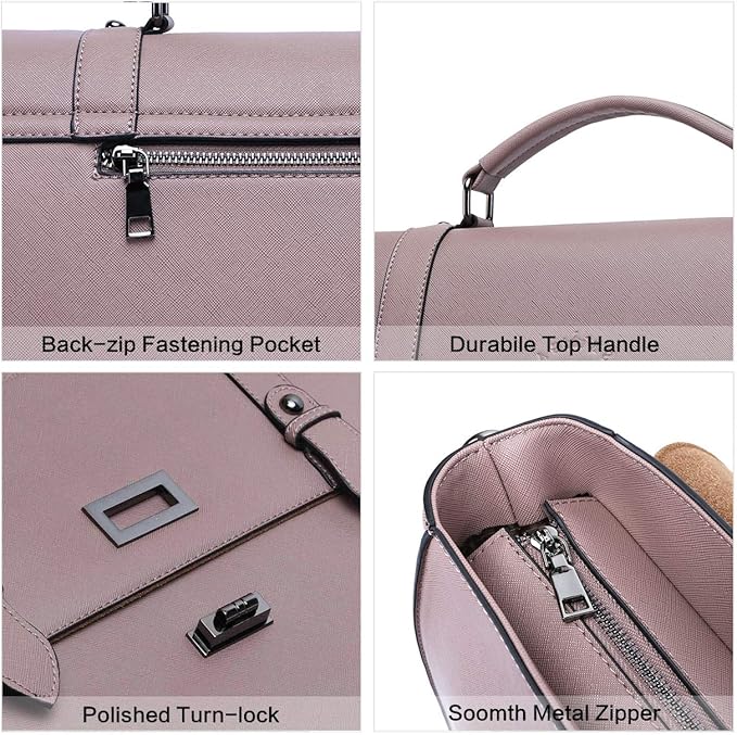 EaseGave Women's 17 Inch Laptop Briefcase, Vintage Purple Saffiano Eco-leather, Multi-Compartment, 3 lb Weight Capacity
