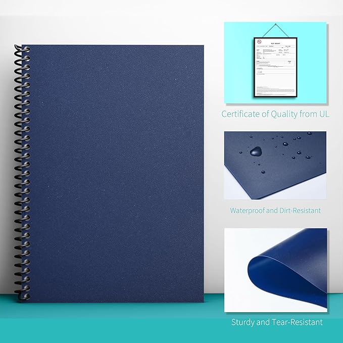 Binditek 25 Pack 16 Mil Sand-Textured Polycover, Heavy Weight Binding Front and Back Covers, Lightly Textured Sand Finish, 8-1/2" x 11", Square Corners, Un-Punched, Navy, Office Supplies