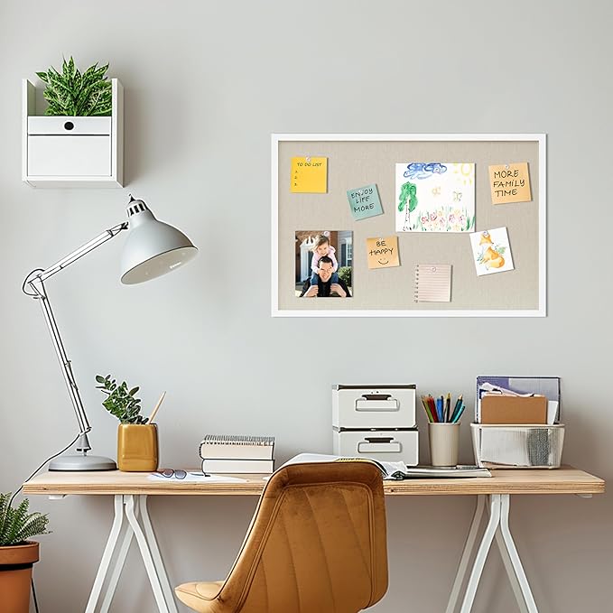 Cork Board with Linen White,Bulletin Board 30"x20" Hanging Corkboards for Office Home School Message Board or Vision Board Decoration.