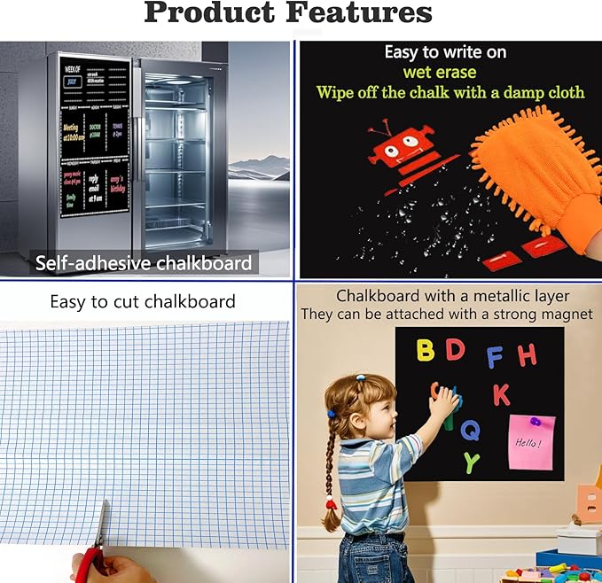 Self Adhesive Magnetic Chalkboard Contact Paper for Kids 47.2" x 17.5" Suitable for Home School Office Alternative Magnetic Blackboard Paint