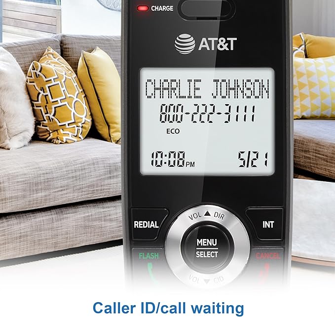 AT&T GL2101-5 DECT 6.0 5-Handset Cordless Home Phone with Call Block, Caller ID, Full-Duplex Handset Speakerphone, 2" White Backlit Display, Lighted Keypad (Graphite & Black)