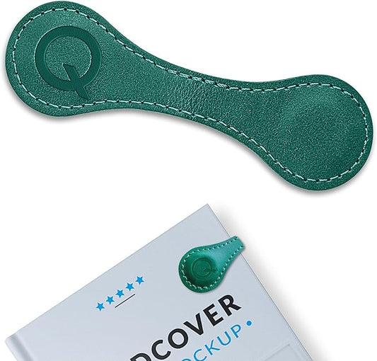 Personalized Leather Magnetic Bookmarks (1 Pack) Vintage Custom Engraved Initial ID Identification Book Marker Clip Gift for Book Lover Avid Readers (Letter Q, Green)