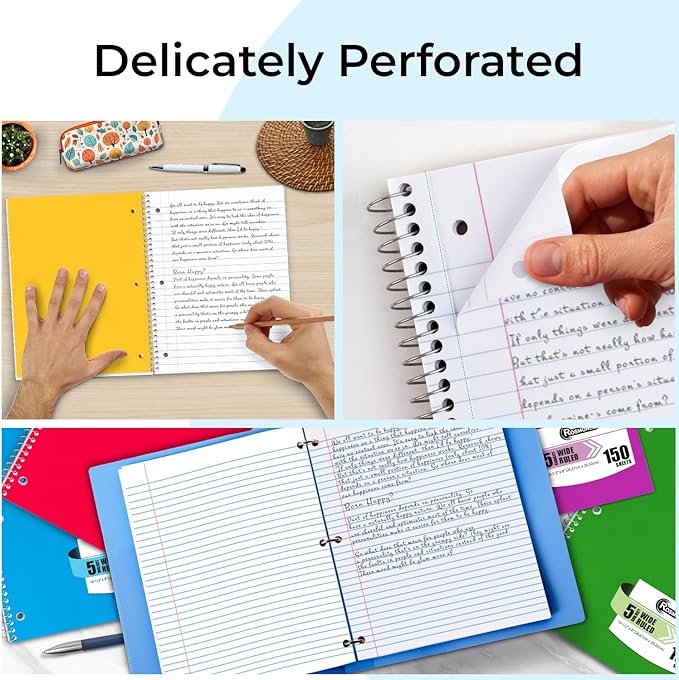 1440 Packs (Pallet) 5 Subject Notebooks, Spiral Notebook Bulk, Wide Ruled, Pallet of Notebooks, 150 Sheets (300 pages), 8 x 10-1/2",Bulk Spiral Notebooks for School & Office, 4-7 Days Transit