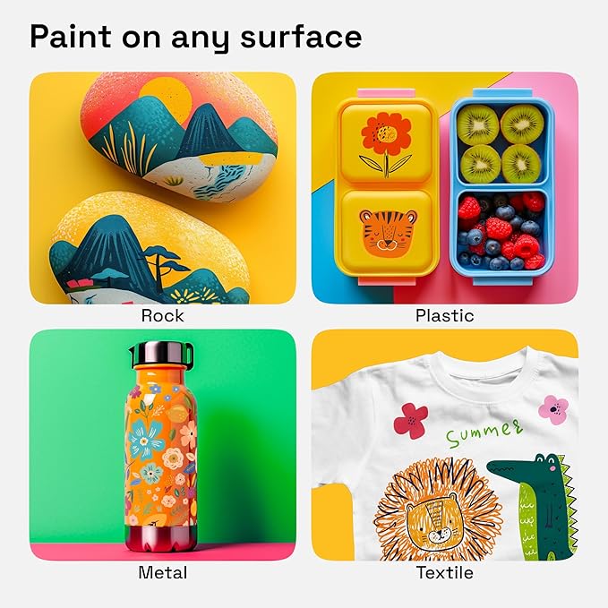 ARTISTRO 60 Acrylic Paint Markers for Fabric, Rocks, Paper, Wood, Canvas, Glass, DIY - Safe for Kids Dual Tip Acrylic Paint Pens (Dual Tip Dot + Brush, 60)