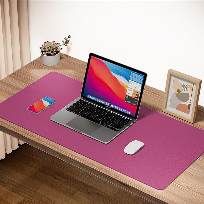 ‎Boutilon Leather Desk Pad 35"x 17" Non-Slip Mouse Pad,Office Desk Mat,Waterprooft PU Leather Desk Blotter,Desk Pad Protector,Desk Writing Pad for Home Office Decor (L-Rose Pink,35"x 17")