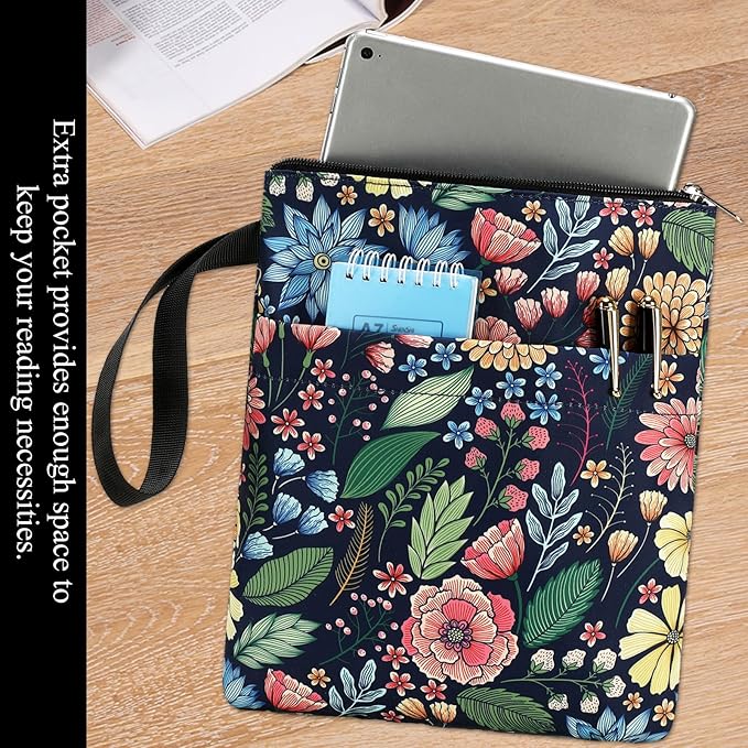 DSIUE Book Sleeve Book Lover Gifts Book Protector with Zipper, Book Covers for Paperbacks, Book Pouch with Pockets, Book Accessories,11.4 X 9 Inch