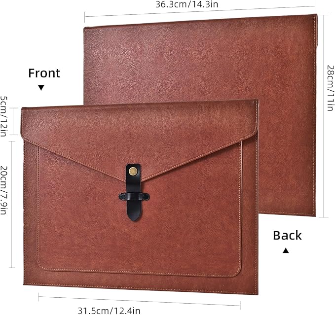 Black Leather File Folder Letter Size, File Organizer, Important Document Folders with Pockets, Document Organizer, Laptop Sleeve Notebook Case, Paper Storage, A4 Envelopes Filing Folder 3PCS