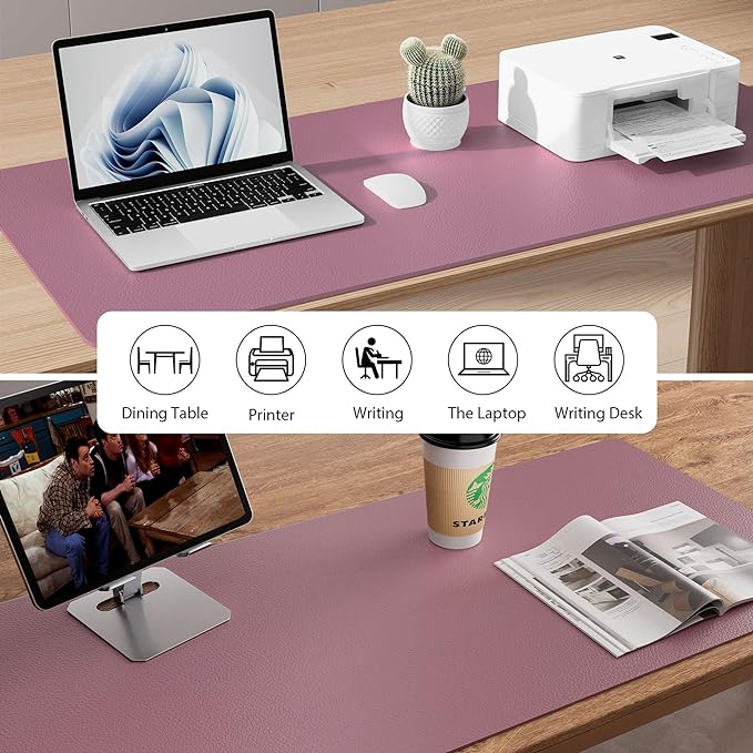 Aothia Leather Desk Pad Protector, Mouse Pad, Office Desk Mat, Non-Slip PU Leather Desk Blotter, Laptop Desk Pad, Waterproof Desk Writing Pad for Office and Home (Dark Pink, 23.6" x 13.7")
