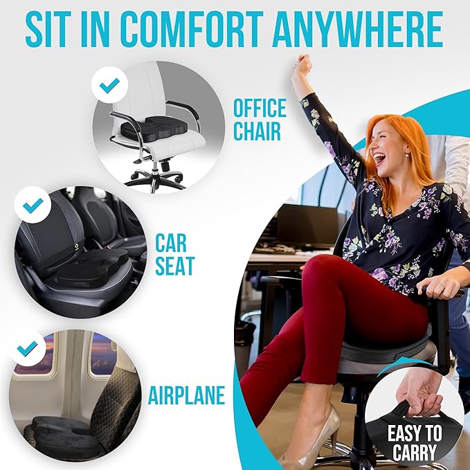 FORTEM Seat Cushion and Lumbar Support for Office Chair, Desk Chair Cushion, Memory Foam Office Chair Cushion, Non Slip Sitting and Back Pillow for Gaming, Car Seat Cushion, Chair Pad, XL