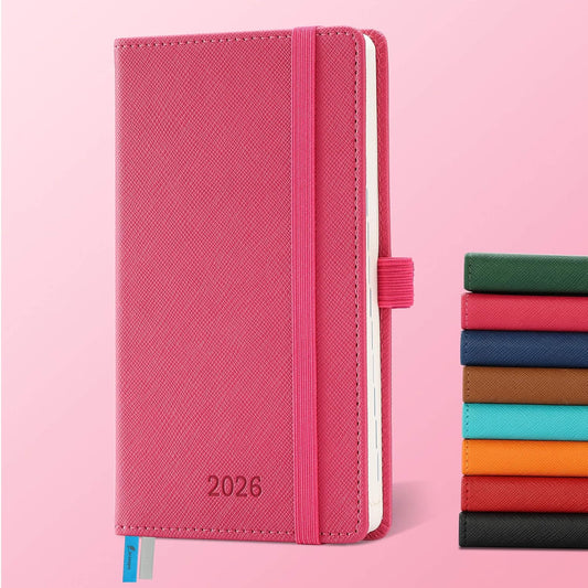 Weekly Monthly 2026 Planner (Jan.26-Dec.26),6.5"x3.75",12 Months Agenda Plan with Month Tabs & Pocket,Expenses/Note Pages, Appointment Book Calendar with Vegan Leather Cover,Rose Red