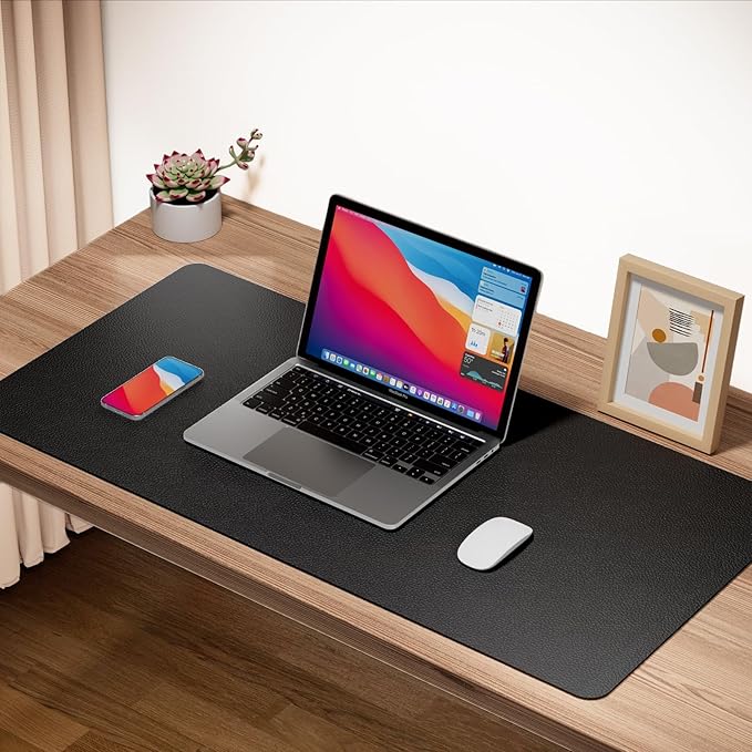 Boutilon Leather Desk Pad 47"x 24" Non-Slip Mouse Pad,Business Desk Pad,Extended Table Protector for Keyboard and Mouse,Desk Writing Pad for Office Home Working Decor (XXXL-Black)