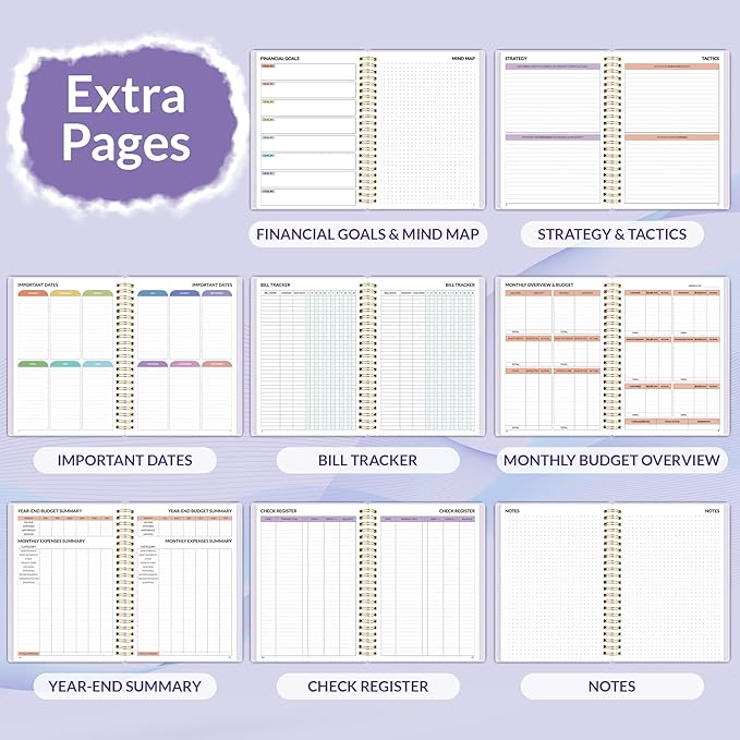 SUNEE Budget Planner - Monthly Budget Book with Expense Tracker Notebook, A4(8.5" x 11") Undated 12 Month Bill Organizer & Finance Planner to Manage Your Money, Account Book with Colorful Tab, Purple