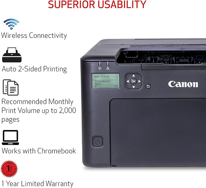 Canon imageCLASS LBP122dw - Monochrome Duplex Wireless Laser Printer, Single Function, Home Office, Mobile Ready, 30 PPM, Black