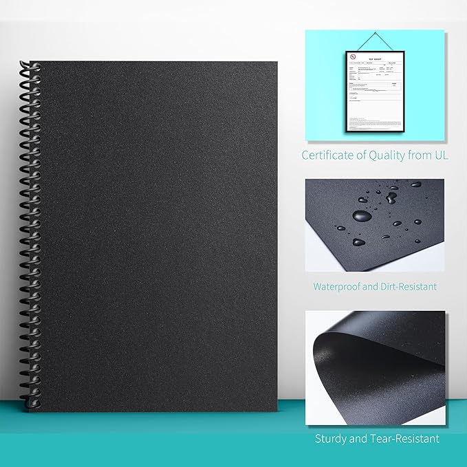 Binditek 25 Pack 12 Mil Sand-Textured Polycover, Midweight Binding Front and Back Covers, Lightly Textured Sand Finish, 8-1/2" x 11", Square Corners, Un-Punched, Black, Office Supplies