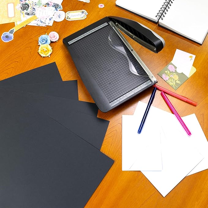 Cardstock 12 x 12 Paper Pack - 65lb Smooth Card Stock for Crafts, Cardmaking, Art Projects - 50 Square Scrapbook Sheets - Double Sided with Solid Core, Midnight Black