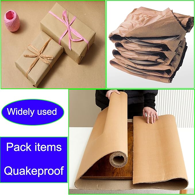 (14 x 144in）Brown Single Face Corrugated B Flute Cardboard Roll Shipping Corrugated Roll Paper Corrugated Wrap for Packing, Storage, Shipping, DIY(2rolls Each roll14x 72in)