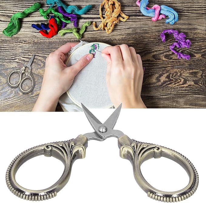 Acouto Stainless Steel Sewing Scissors Portable Thread Embroidery Tailor Handicraft Scissors Antique Copper (Green Patina)