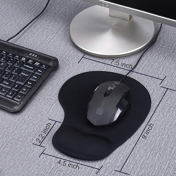 JIKIOU Mouse Pad, 2 Pack Ergonomic Mouse Pads with Comfortable Gel Wrist Rest Support and Lycra Cloth, Non-Slip PU Base for Easy Typing Pain Relief Durable and Easy to Clean Small Black