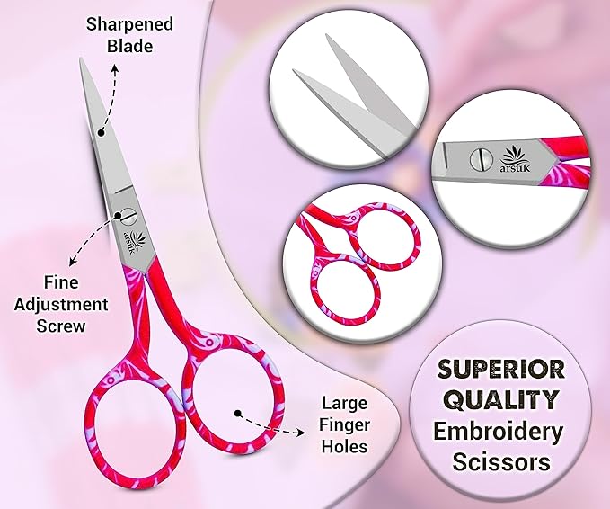 ARSUK Embroidery Scissors Sewing Sharp Shears Fabric Crafting Scissor for Threading Art Home Crafts, Office Work, Stainless Steel Vintage Stork Style Safety Needlework Cross-Stitch Tailor Scissors
