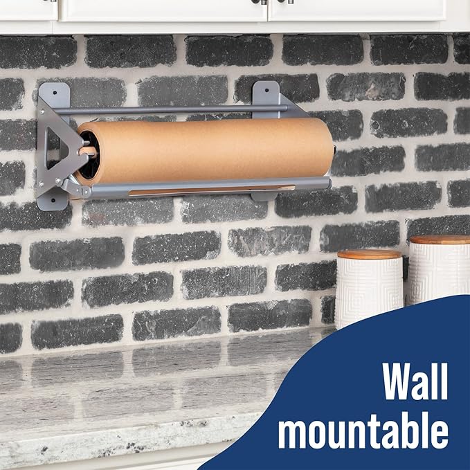DIY Crew 12 Inch Paper Roll Dispenser and Cutter - Heavy-Duty Wall Mountable, Non Slip Tabletop - Kraft, Freezer, Butcher Paper - Up to 1000ft Rolls