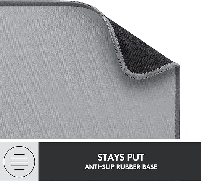 Logitech Desk Mat - Studio Series, Multifunctional Large Desk Pad, Extended Mouse Mat, Office Desk Protector with Anti-slip Base, Spill-resistant Durable Design, in Mid-Grey