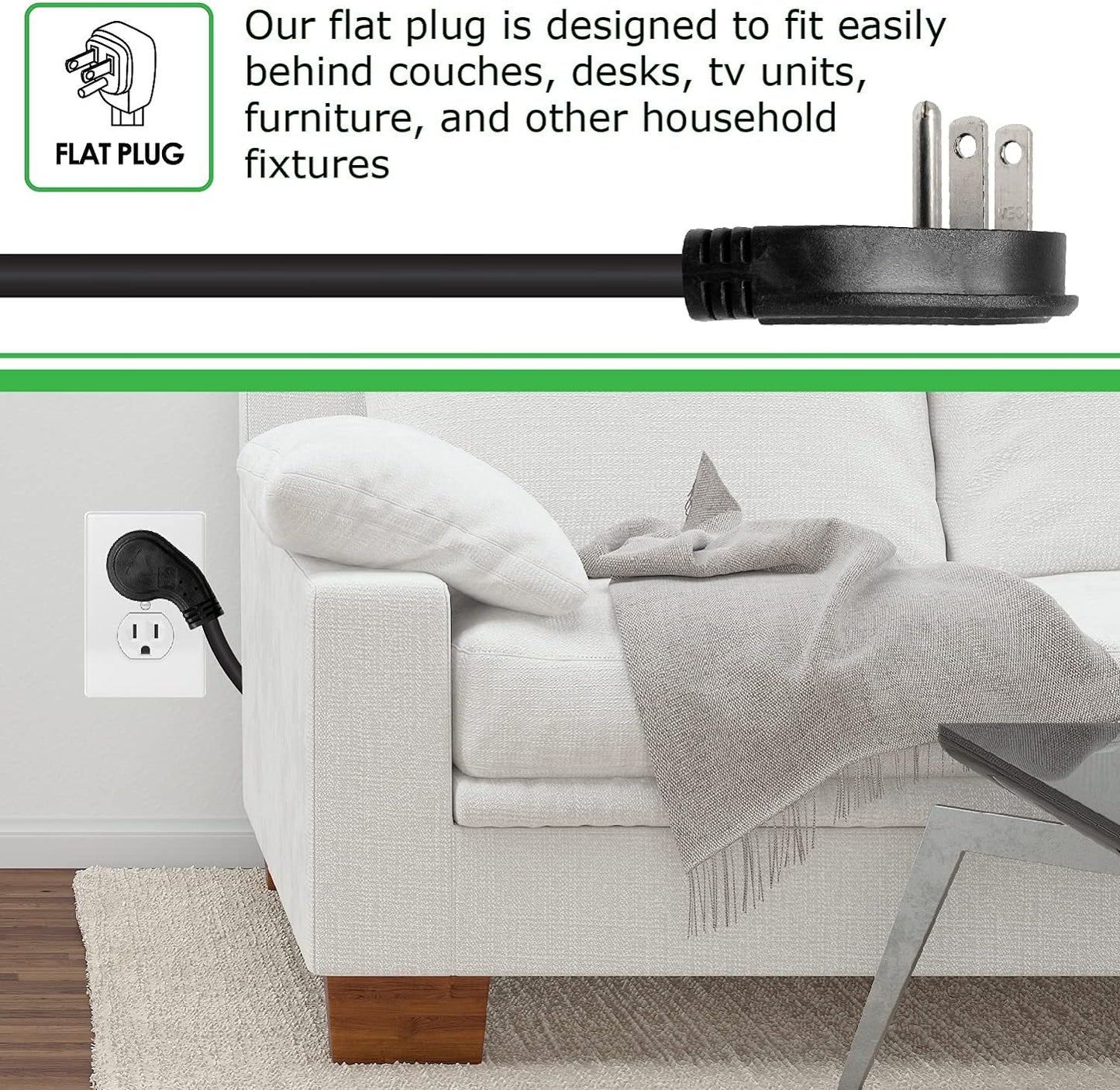 Digital Energy 25 FT 8 Outlet Surge Protector Power Strip - 15 AMP, 1875 W, 125 V, 350 J Surge Protection, ETL Listed - Flat Plug, Black