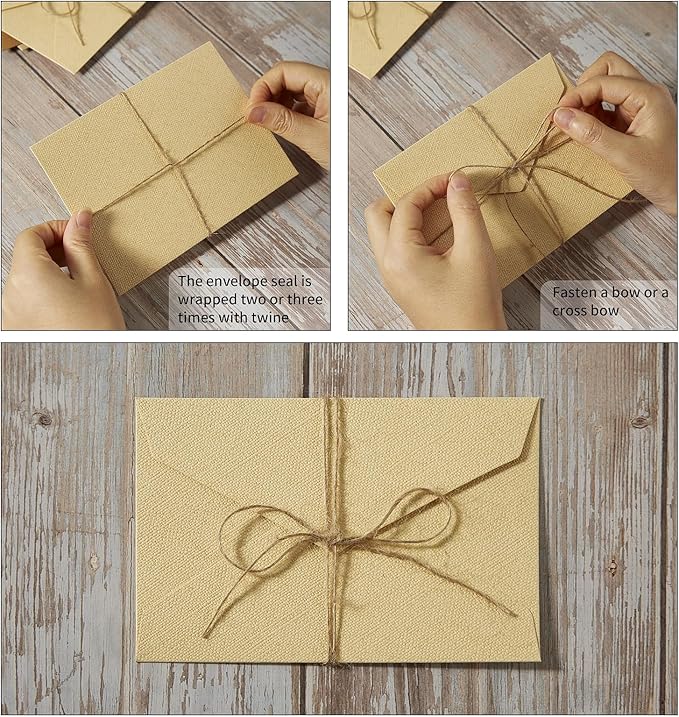 Tuhangcc Stationery Writing Paper and Envelopes Set with Jute Rope 4 X 6 for Writing Letter, (20 Best Paper with 10 Heavyweight envelopes),by Better Gift Office Products(Brown)