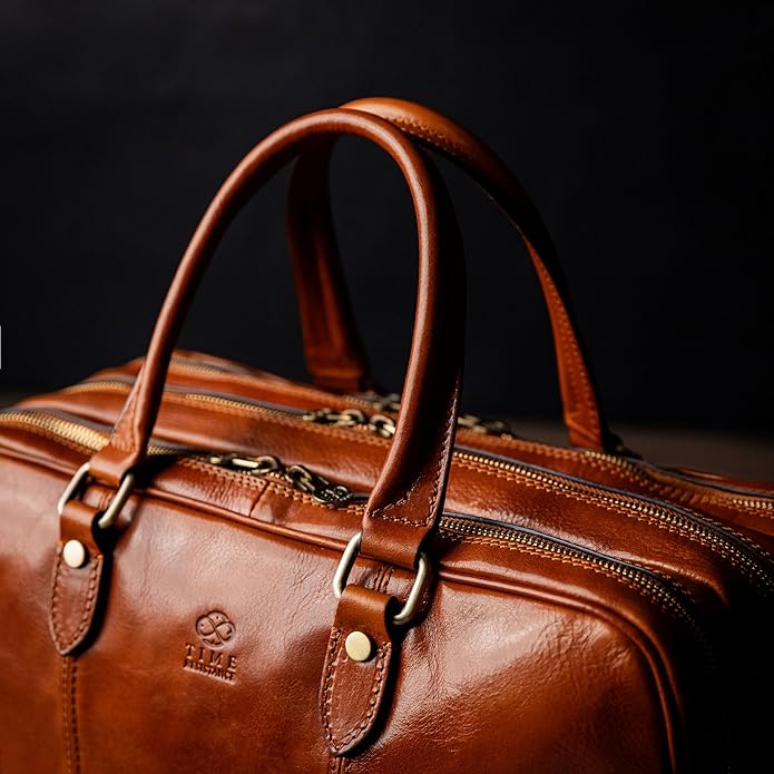 Time Resistance Leather Laptop Briefcase - Full Grain Leather Computer Bag for Men and Women