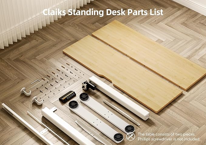 Bamboo Electric Standing Desk, Adjustable Height Stand up Desk, 48x24 Inches Sit Stand Home Office Desk with Splice Board, White Frame/BambooTop