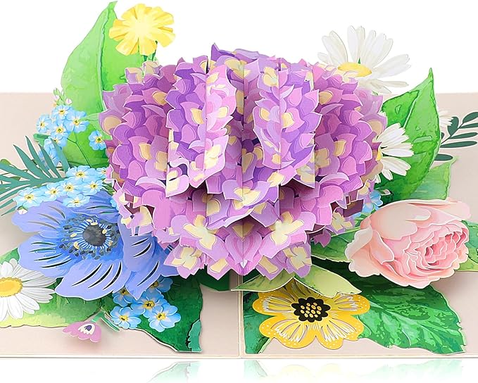 3D Hydrangea Flowers Pop Up Card for Teacher Appreciation Gift, Birthday, Thank You, Congratulations, Suitable for Mom, Daughter, Wife