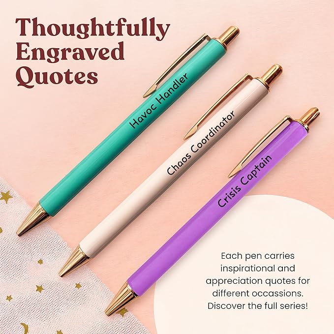MESMOS 3pk Fancy Pen Set, Chaos Coordinator Gifts for Women, Boss Gifts for Women, Office Manager Gifts, Gifts for Boss Female, Leadership and Supervisor Gifts, Funs with Funny Sayings for Adults