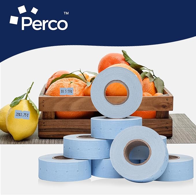 Perco 1 Line Blue Labels - 8 Rolls, 1 Sleeve, 8,000 Blank Price and Date Gun Labels for Perco 1 Line Price and Date Guns - Made in USA