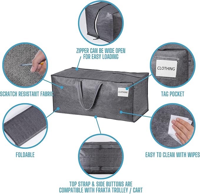 VENO 2 Pack Moving Bags w/Backpack Straps, Moving Boxes & Storage Bins Alternative, Packing Supplies, Camping Accessories Totes for Storage, Dorm Room Essentials Storage Bags (Gray, 2 Pack)