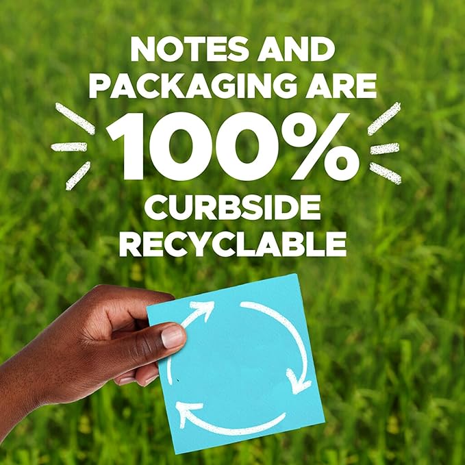 Post-it 100% Recycled Paper Super Sticky Notes, Canary Yellow, 3 in. x 3 in., 12 Sticky Note Pads, 70 Sheets per Pad, School Supplies and Office Products