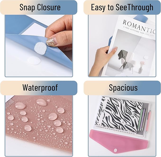 Mr. Pen- Clear Plastic Envelopes with Snap Closure, 10 Pack, A4, Letter Size, Colorful Flaps, Clear Folders for Documents Plastic Envelopes for Documents