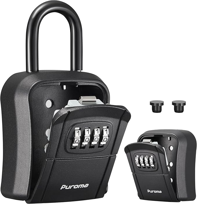 Puroma Key Lock Box, Portable Combination Lockbox Wall-Mounted Key Storage Box for House Keys, Resettable Code Safe Security Lock Box for Home, Office, Apartment Spare Key Storage (1 Pack, Pure Black)