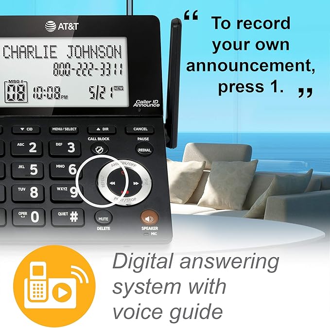 AT&T CL84307 Dect 6.0 Expandable Corded/Cordless Phone with Smart Call Blocker, Silver/Black with 3 Handsets