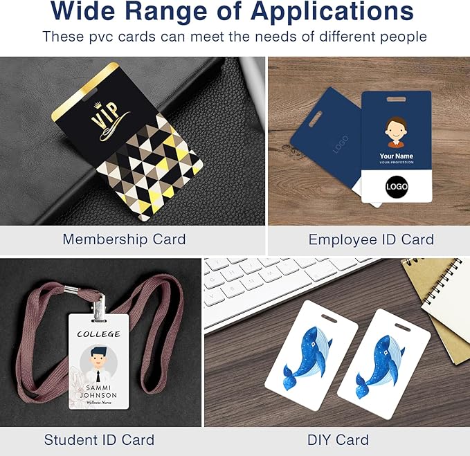 20 Pack Premium Blank PVC Cards with Slot Punch on Short Side - Vertical Slot Punch Blank ID Cards- CAETOUNG CR80 30 Mil Graphic Quality White Plastic Cards for Photo ID Badge Printers