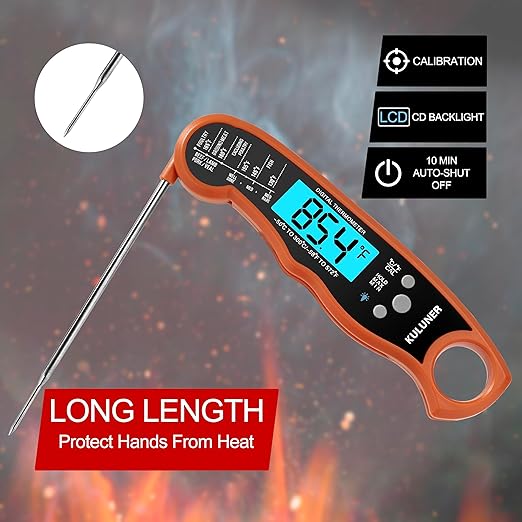 TP-01 Waterproof Digital Instant Read Meat Thermometer with 4.6 Folding Probe Backlight Calibration Function for Cooking Food Candy, BBQ Grill, Liquids,Beef(Orange)