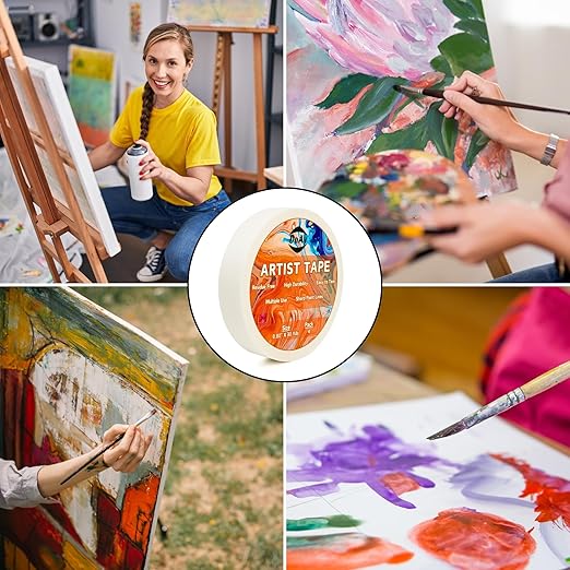 4 Pack White Artist Tape - Art Masking Tape for Watercolor Paper, Canvas Acrylic Painting, Curves, Framing, Paint, Gouache, Console - Acid Free Drafting Tape 3/4" (0.75") Wide - 360FT Total