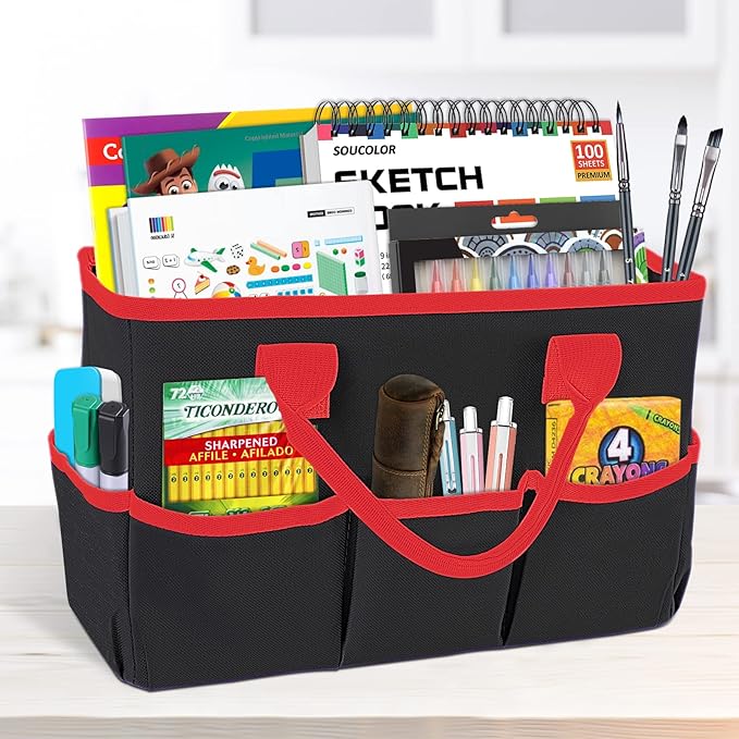 Godery Desktop File Folder Tote and Stock Organize, Fundamentals Art Organizer Storage Craft Tote Bag for Office Desk Organize, Make-up Storage Tote with Handles for Travel or Daily Use, Black