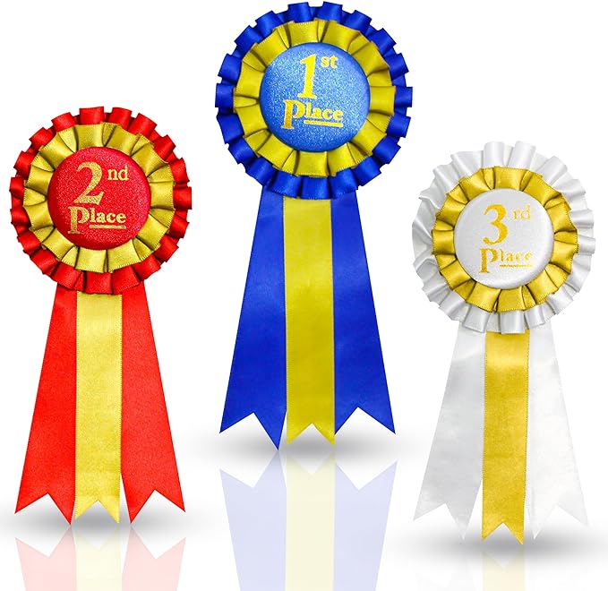 Premium Award Ribbons Blue,Red,White - 1st, 2nd,3rd Place - 5 set of the 3pack (15 ribbons) - First Second Third Place Winner Ribbons