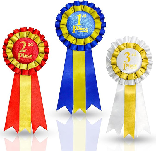 Premium Award Ribbons Blue,Red,White - 1st, 2nd,3rd Place - 5 set of the 3pack (15 ribbons) - First Second Third Place Winner Ribbons