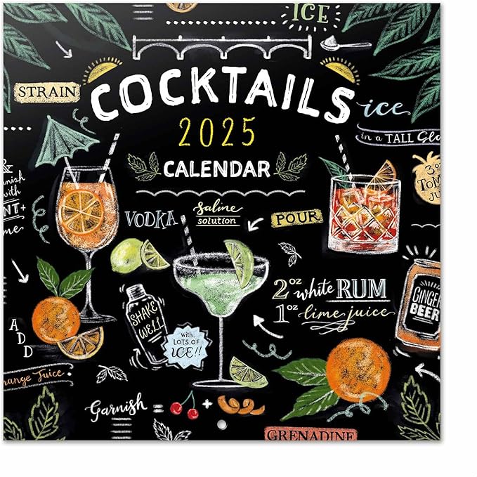 Cocktails Wall Calendar 2025 12" x 12" FSC® Plastic Free - Starts Week On Sunday | Square Wall Calendar | Family Planner Calendar 2025 | Drinks Calendar 2025