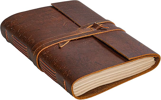 Leather Notebook - Rustic Handmade Vintage Leather Bound Journals for Men and Women - Leather Craft Unlined Paper 300 Pages, Leather Book Diary Pocket Notebook, Diary to Write in (7.5" x 10" Inch)